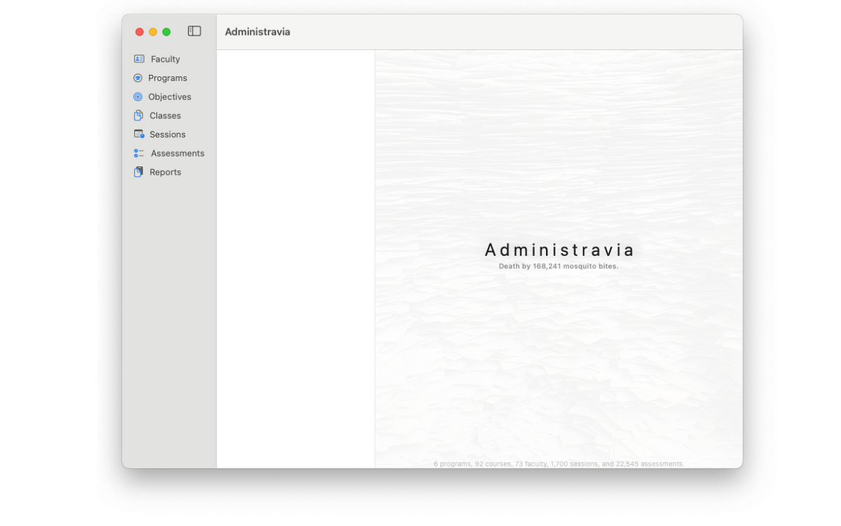 The main interface for the Administravia application for the analysis and maintenance of academic programs and facutly.