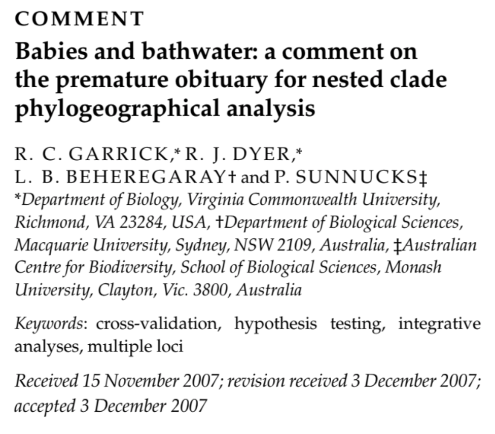 Babies and bathwater: a comment on the premature obituary for Nested Clade phylogeographical analysis