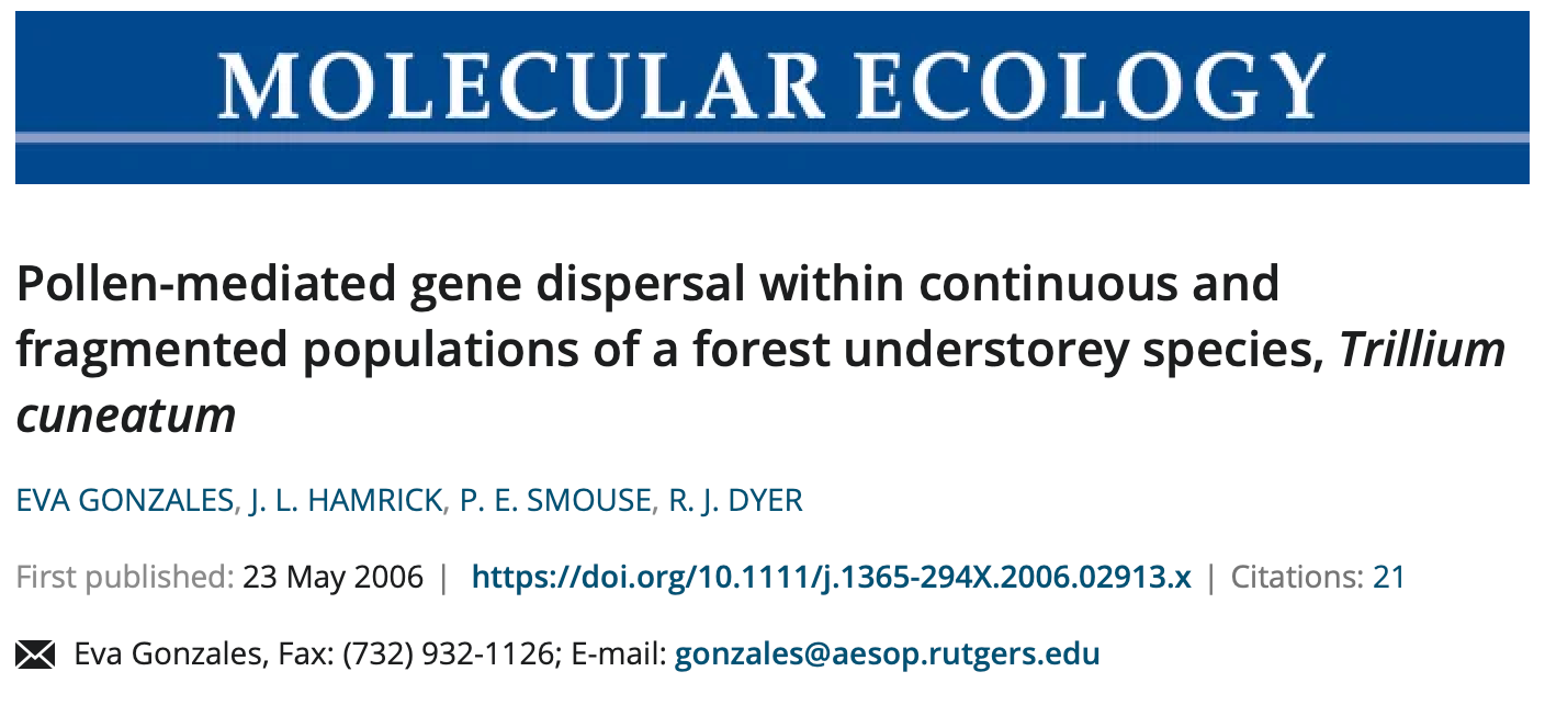 Pollen-mediated gene dispersal within continuous and fragmented populations of a forest understorey species, Trillium cuneatum