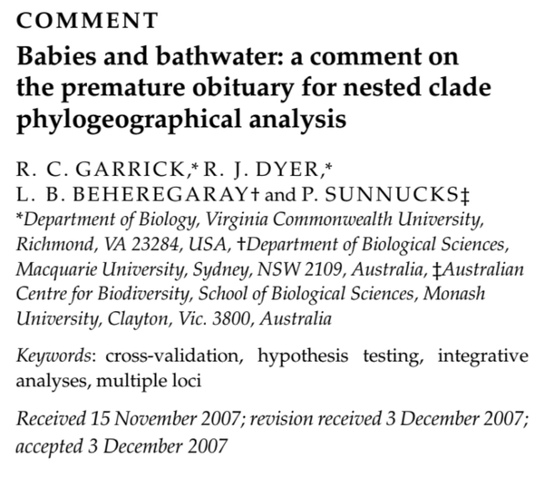 Babies and bathwater: a comment on the premature obituary for Nested Clade phylogeographical analysis