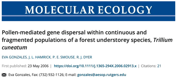 Pollen-mediated gene dispersal within continuous and fragmented populations of a forest understorey species, Trillium cuneatum